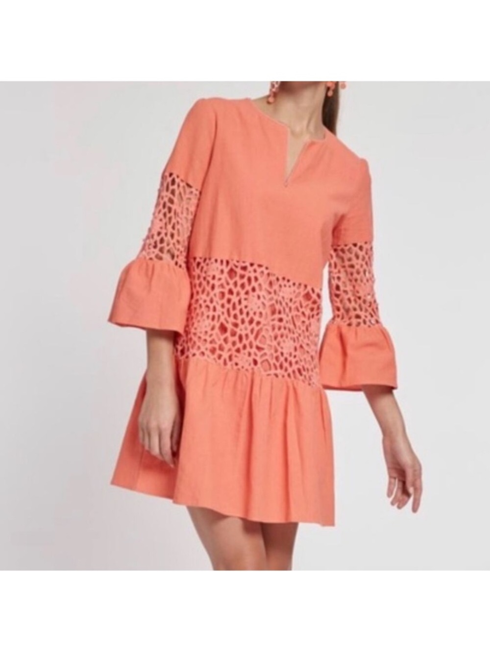 Tyler Boe Izzy Bell Sleeve Dark Coral Mini Dress